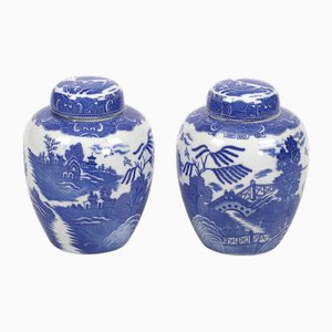 Chinesische Porzellanvasen in Blau & Weiß, 1900er, 2er Set