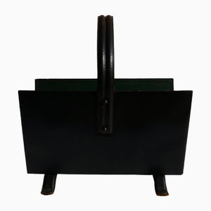 Vintage Black Magazine Rack in the style of Jacques Adnet, 1940s