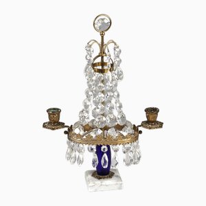 Brass, Murano Glass and Stone Candelabra with Prisms