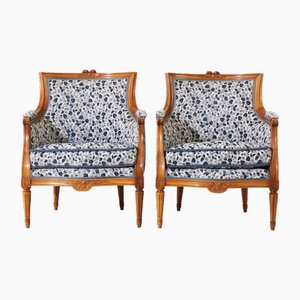 Gustavianische Sessel in Blau & Holz, 2er Set