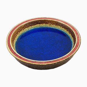Shallow Bowl with Metalic Blue by Bay from Bay Keramik, 1970s