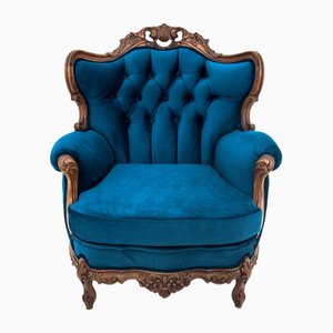 French Louis Philippe Style Blue Armchair, 1910s