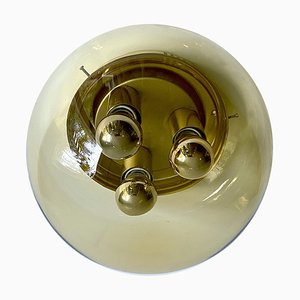 Limburg Flush Light in Brass and Amber Glass, 1970s