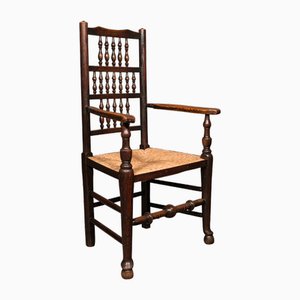 Antique Lancashire Oak Spindle Back Elbow Chair