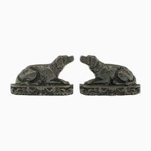 Antique English Iron Dog Door Stops or Bookends, 1900s, Set of 2