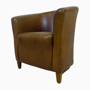 Hotel Tub Chair in Distressed Tan Leather, 1980s
