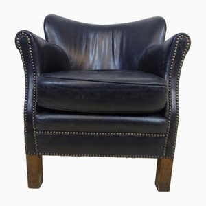 Black Leather Hotel Tub Chair, 1980s
