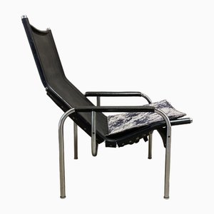 Black Leather Relax Tilting Lounge Chair, 1960s