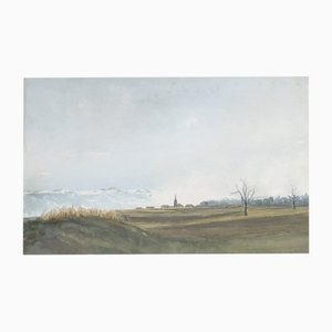 Eugène Louis Martin, Paysage, Acquarello su carta, con cornice