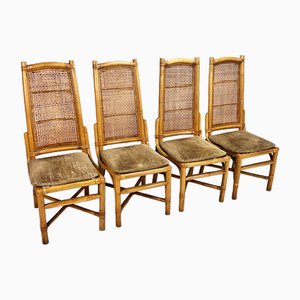 Vintage Rattan & Cane Dining Chairs, 1970s, Set of 4