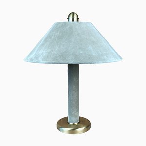 Grande Lampe de Bureau Sea Grass en Cuir Vert et en Laiton, 1970s