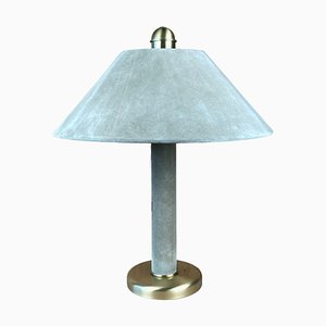 Large Sea Grass Green Leather Suede and Brass Table Lamp, 1970s