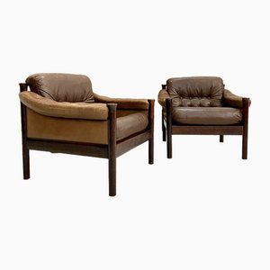 Set of Mid-Century Scandinavian Safari Leather Lounge Chairs by Torbjorn Afdal for Bruksbo, Norway, 1960s