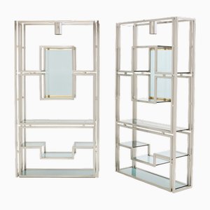Brushed Steel, Brass & Green Acrylic Glass Shelving Units by Kim Moltzer, 1970s, Set of 2