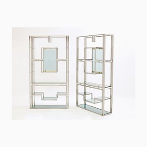 Brushed Steel, Brass & Green Acrylic Glass Shelving Units by Kim Moltzer, 1970s, Set of 2