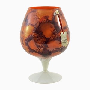 Große Opalin Brandy Glasvase mit orangefarbenem Marmordekor