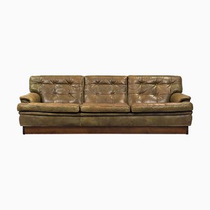 Mexico 3-Seater Sofa in Brown Green Leather by Arne Norell for Arne Norell Ab, Denmark, 1960s