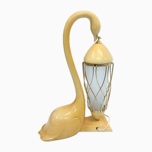Leather Table Lamp in Swan Shape attributed to Aldo Tura, 1960s