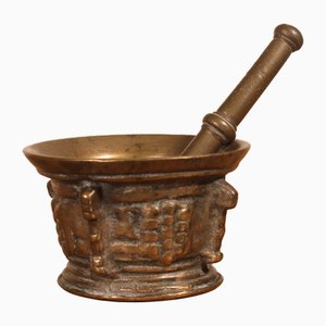 Bronze Apothecary Mortar with Pestle, 17th Century, Set of 2
