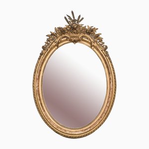19th Century French Oval Gold Leaf Mirror with Crest, 1890s