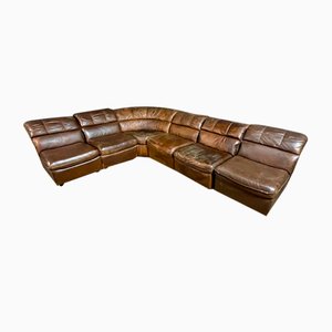 Vintage Brown Leather Modular Corner Sofa, 1970s