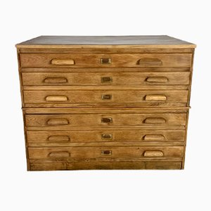 Mid-Century Plan Chest with Wooden Handles and Brass Inserts