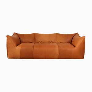 Le Bambole Cognac Leather 3-Seater Sofa by Mario Bellini for B&b Italia, 1970s