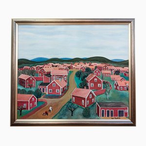 Red Houses, 1950s, Oil on Canvas, Framed