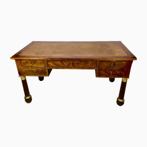 Empire Style Mahogany Desk with Golden Bronze Details, 1930s