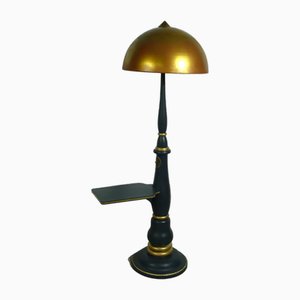 Gold-Bronze Stehlampe mit Säule & Metallkuppel, 1950er