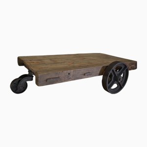 Cast Iron and Fir Wagon Coffee Table from Frankel Paris, France, 1920s