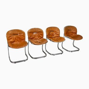 Cognac Pascale Chairs attributed to Gastone Rinaldi for Thema, 1970s, Set of 4