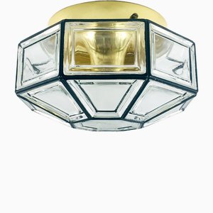 Mid-Century Minimalist Flush Mount or Ceiling Lamp in Glass and Iron from Limburg, Germany, 1960s