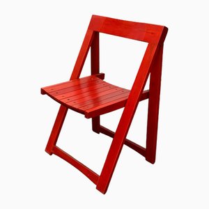 Mid-Century Wooden Red Trieste Folding Chair by Aldo Jacober, 1960s