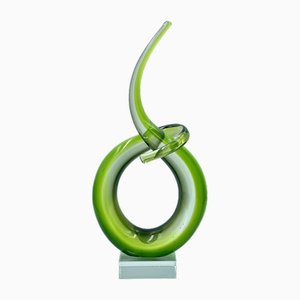 Scultura Twist astratta in vetro di Murano verde, Italia, anni '60