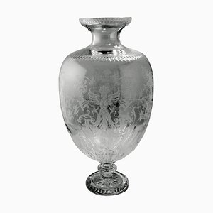 Grand Vase en Cristal de Style Baroque avec Gravures, Italie, 1983