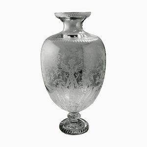 Large Italian Baroque Style Crystal Vase with Engravings, 1983