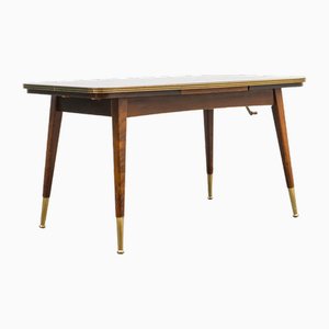 Table Basse Ajustable en Hêtre & Plateau en Verre, 1950s