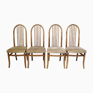 Vintage French Dining Chairs in Bentwood & Velvet from Baumann, 1970s, Set of 4