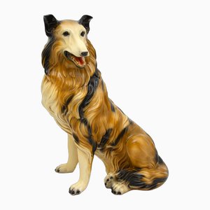 Escultura de cerámica de perro collie de tamaño natural, años 60