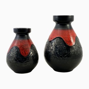 Mattschwarze Vasen mit rotem Tropfmuster von Dumler & Breiden, 2er Set