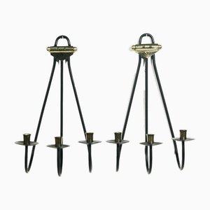 Modernist Wrought Iron and Brass Candleholders by Tommi Parzinger, 1950s, Set of 2