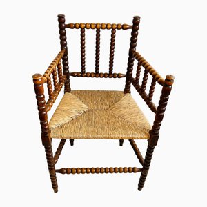 Dutch Bobbin Chair with Rush Seat, 1890s