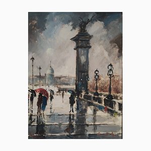 Bernard Lignon, Pont Alexandre III et Vue sur le Bâtiment des Invalides, Paris, 1947, Oil on Canvas, Framed