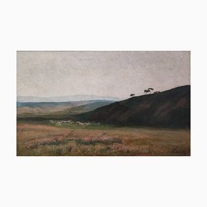 Marguerite Massip, Paysage de Collines avec Pâturage, Oil on Canvas, Framed