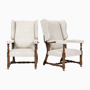 Large Scale French Reclining Wing Chairs, Set of 2
