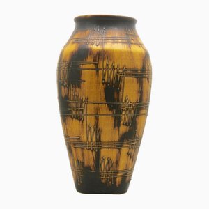 Large German Floor Vase with Relief Decor from Ilkra Keramik, 1980s