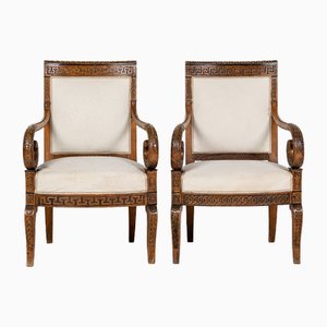 Französische Stühle aus geschnitztem Holz, 19. Jh., 2er Set