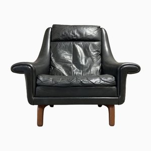 Large Lounge Chair in Black Leather attributed to Aage Christiansen, 1950s