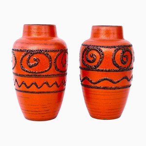Orange Fat Lava Vases from Scheurich, 1960s, Set of 2